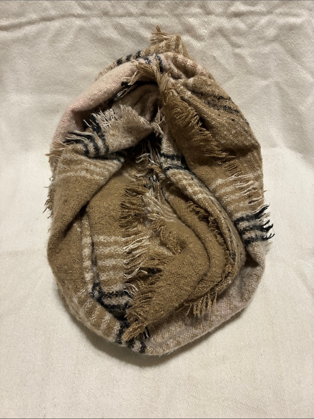 Charlie Paige Tan Plaid Fringe Blanket Scarf